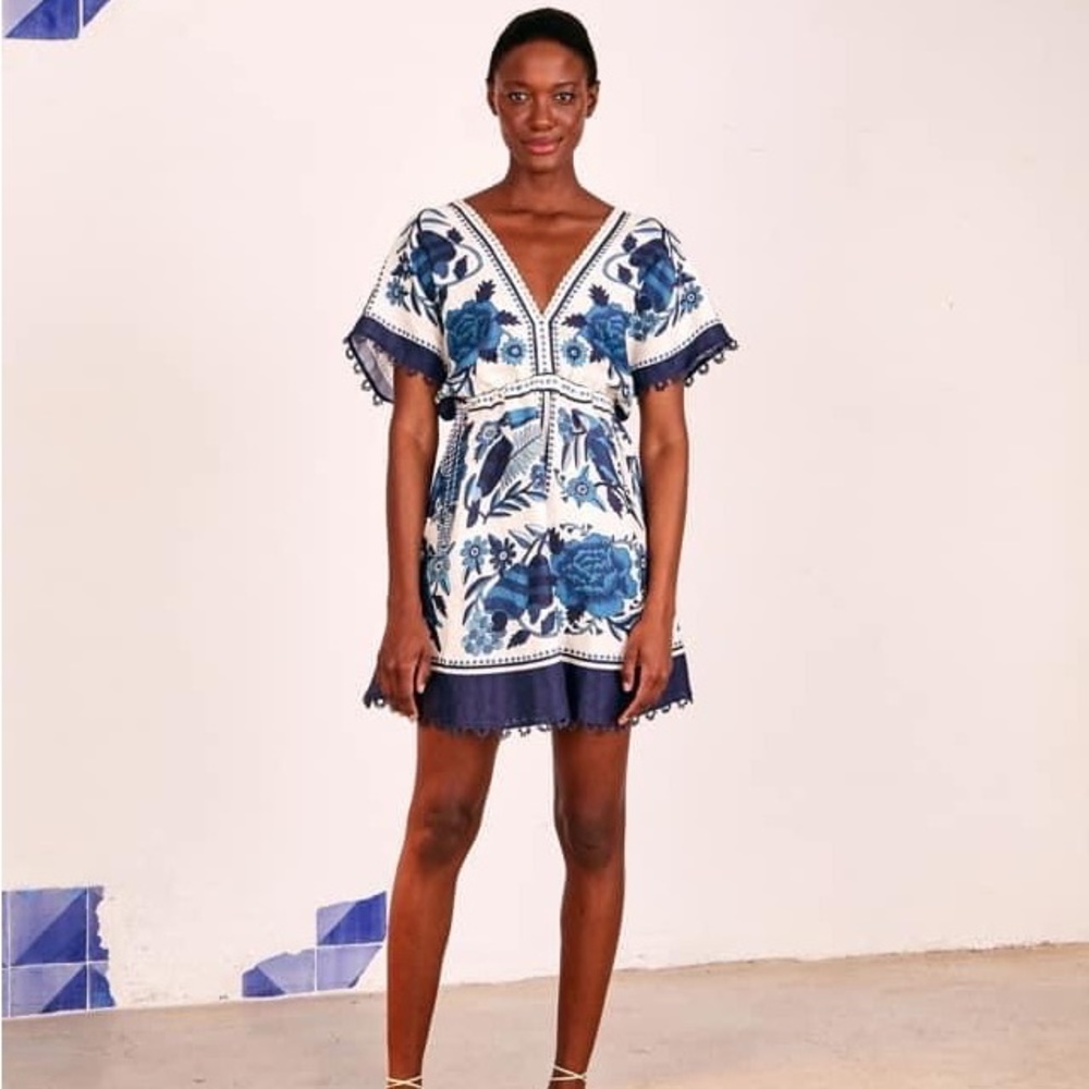 NWT FARM RIO Tropical Tiles Mini Dress